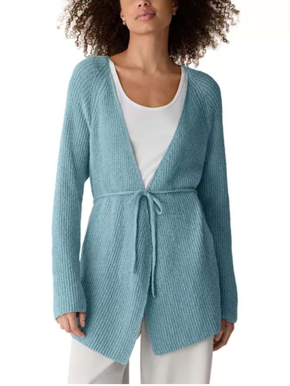 Eileen Fisher Sea Foam Blue, Tie-Belt Open Knit Cardigan, NWT